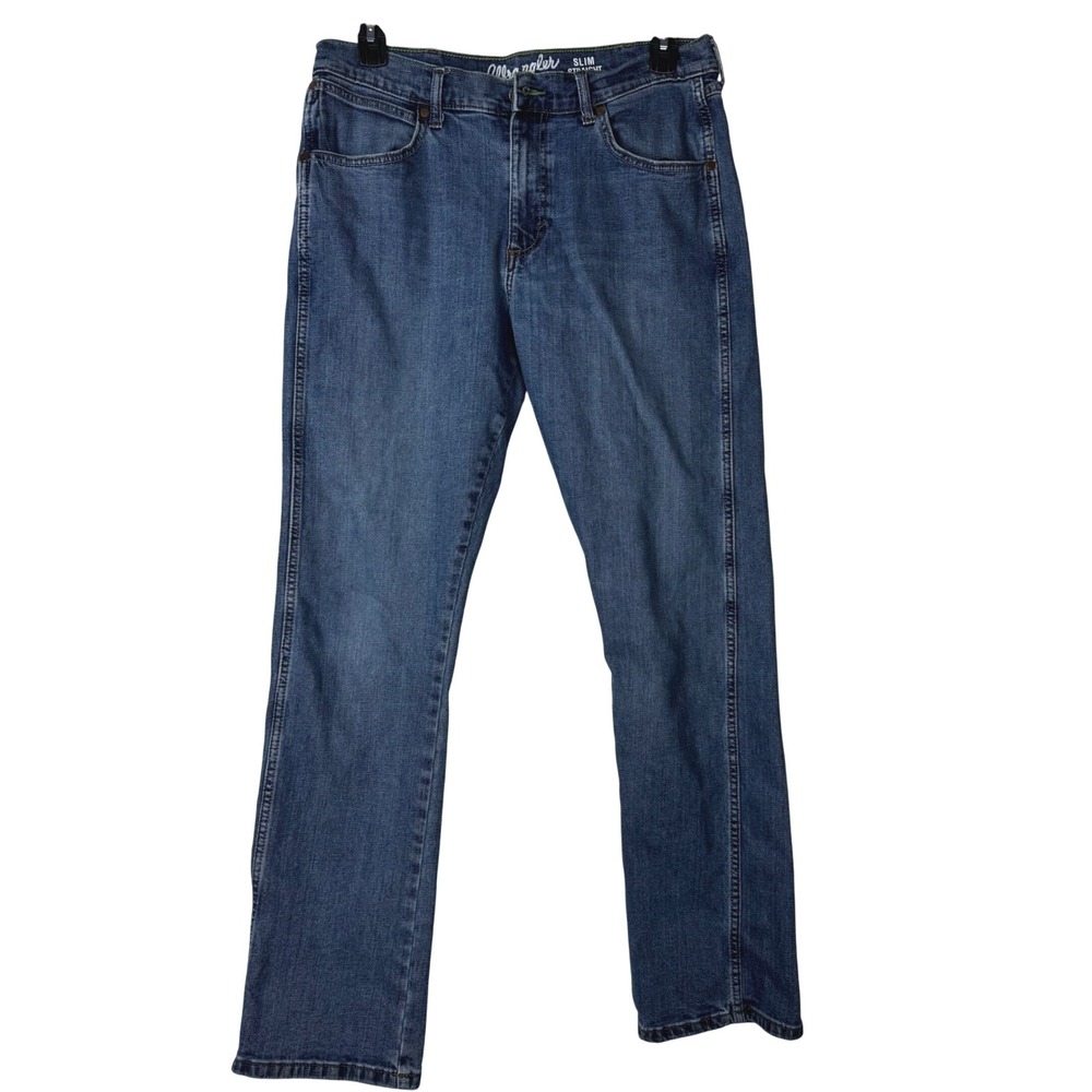 Wrangler‎ Mens Slim Straight Jeans Blue Denim Size 34 Western Outdoor Workwear